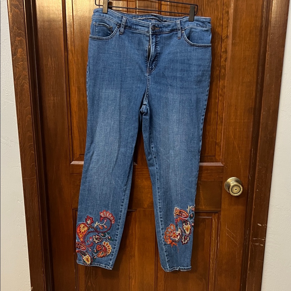 Chico's Blue Jeans with Colorful Embroidery
